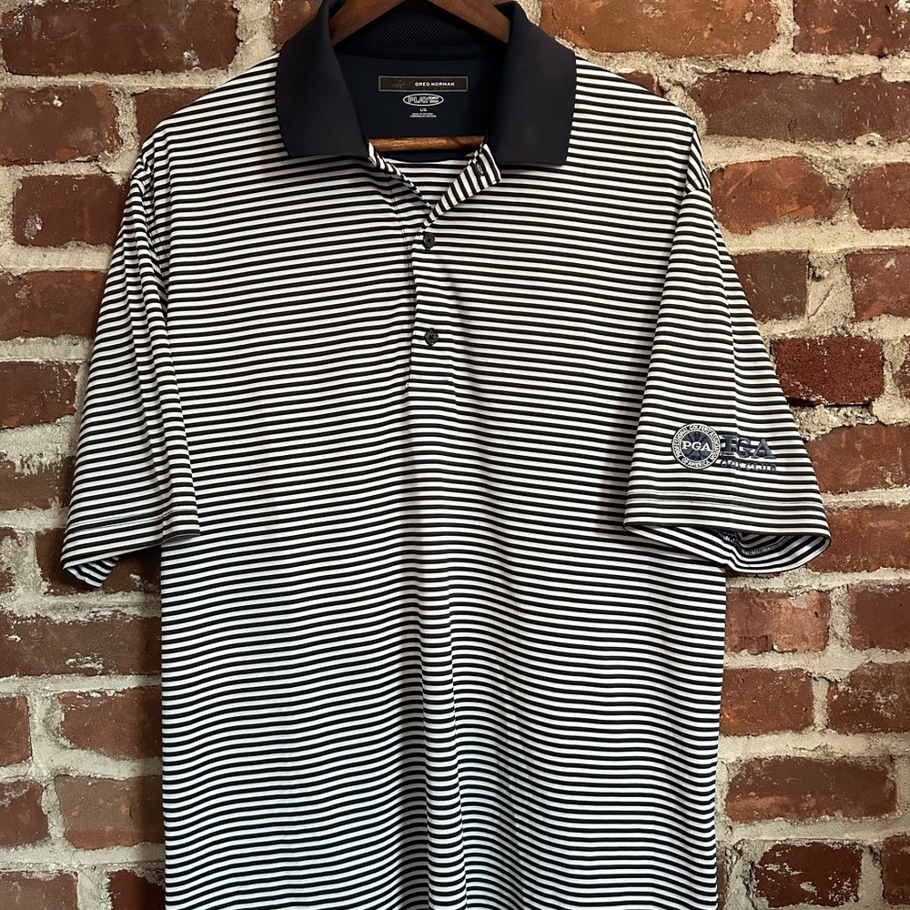 PGA Tour Black and White Striped Men's Polo Shirt